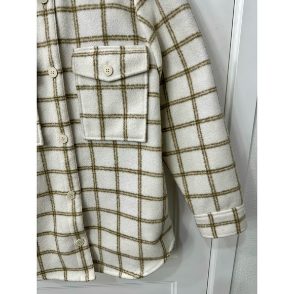 Treasure & Bond Plaid Puff Sleeve Shirt Jacket Ivory Plaid Button Up MSRP $129 - Picture 3 of 11